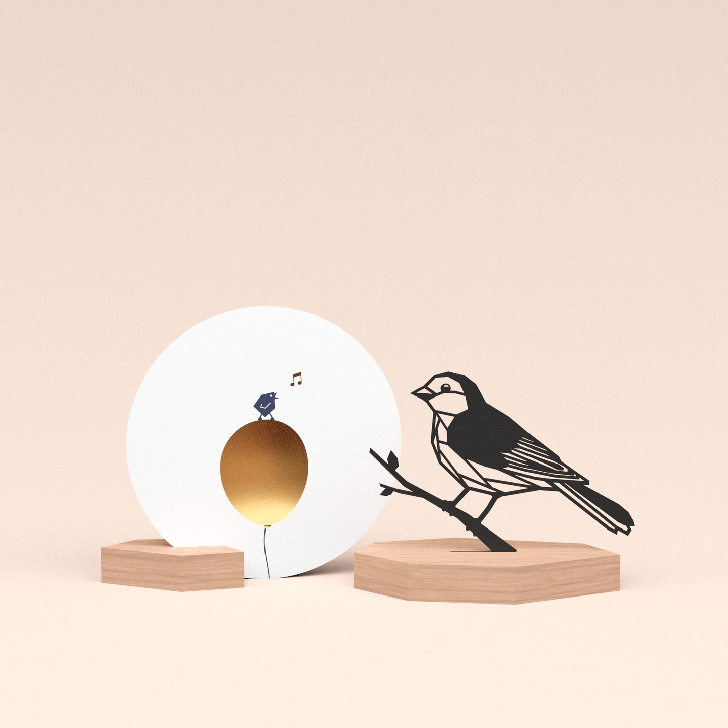 luxe cadeau wenskaarthouder met vogel | mus illustratie en ronde wenskaart tjiep hoera 