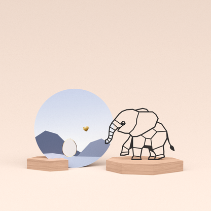 luxe cadeau kaartstandaard met olifantje illustratie en ronde kaart kleintje op komst 