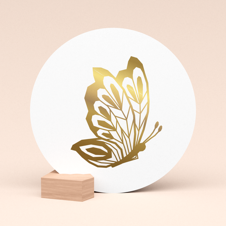 mooie ronde wenskaart gouden vlinder met duurzame kaarthouder  