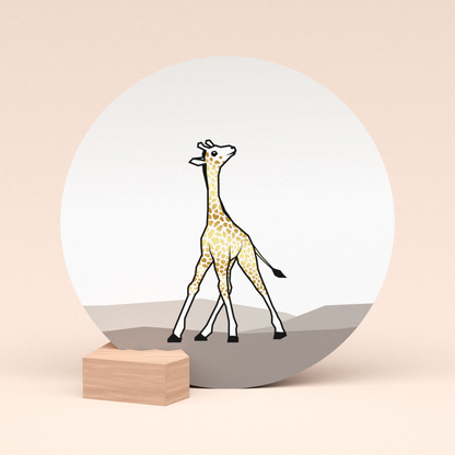 luxe ronde kaart girafje met gouden hartje in houten kaarthouder blokje