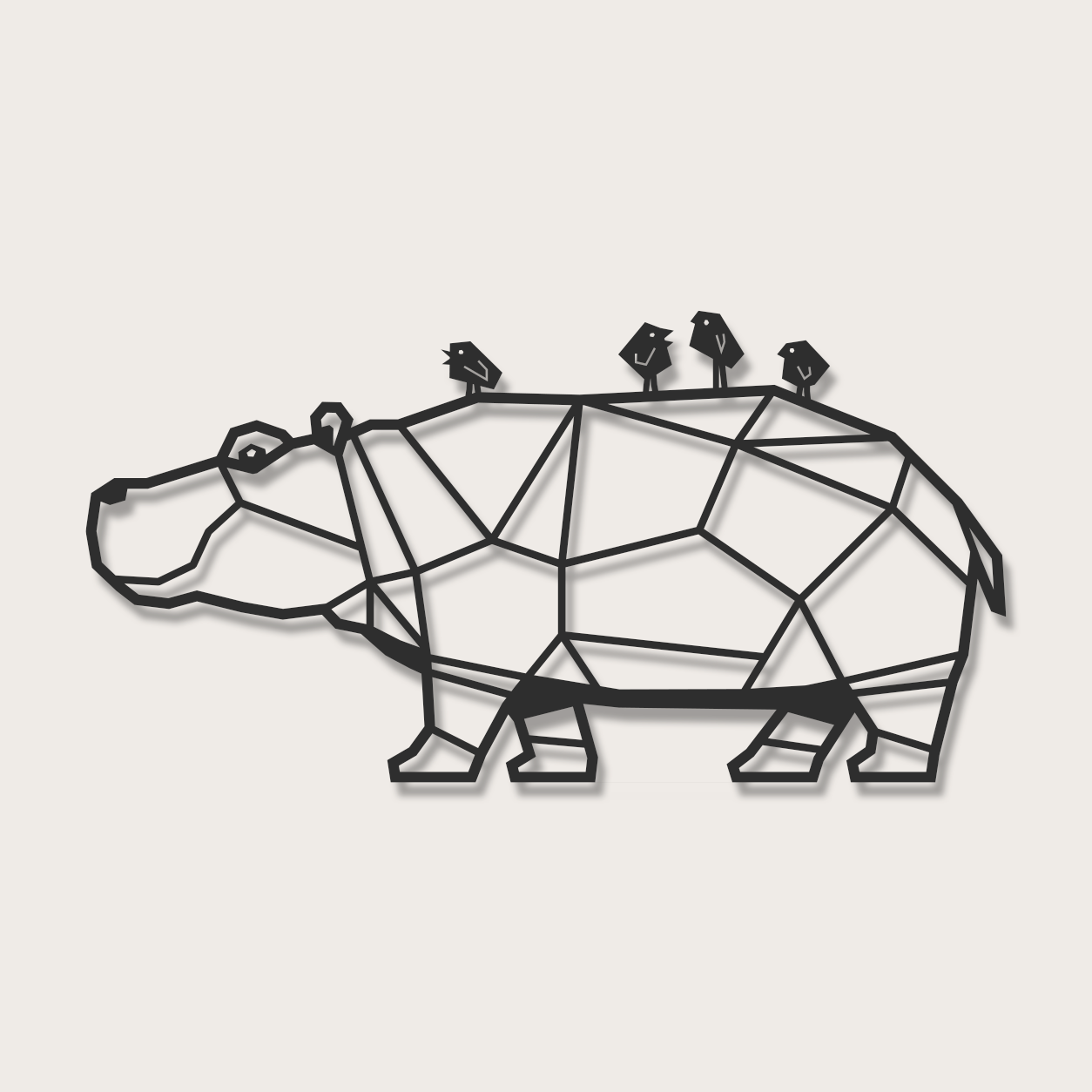 3D Wanddecoratie Nijlpaard zwart