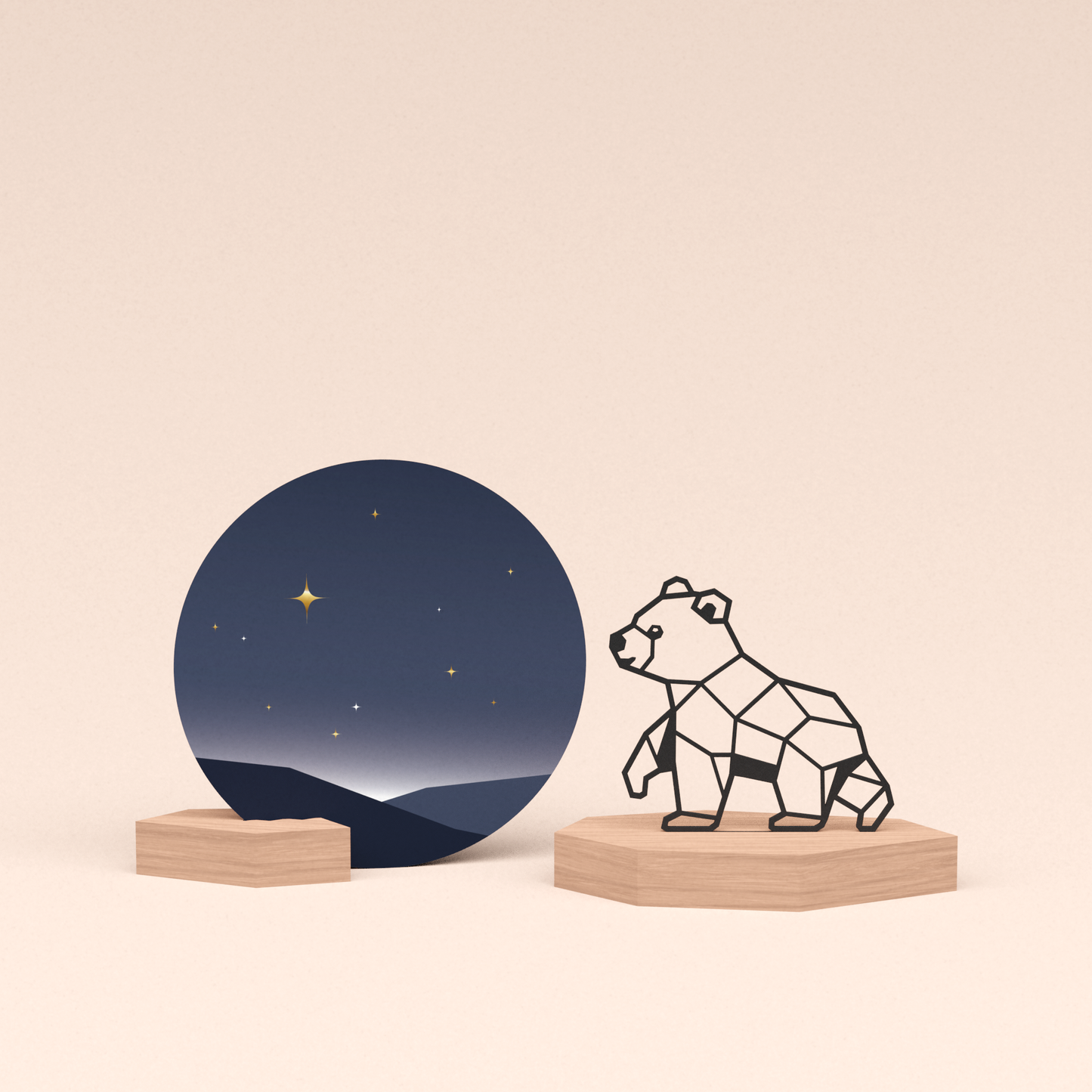 luxe cadeau wenskaarthouder met beertje illustratie en ronde wenskaart sterrenhemel 