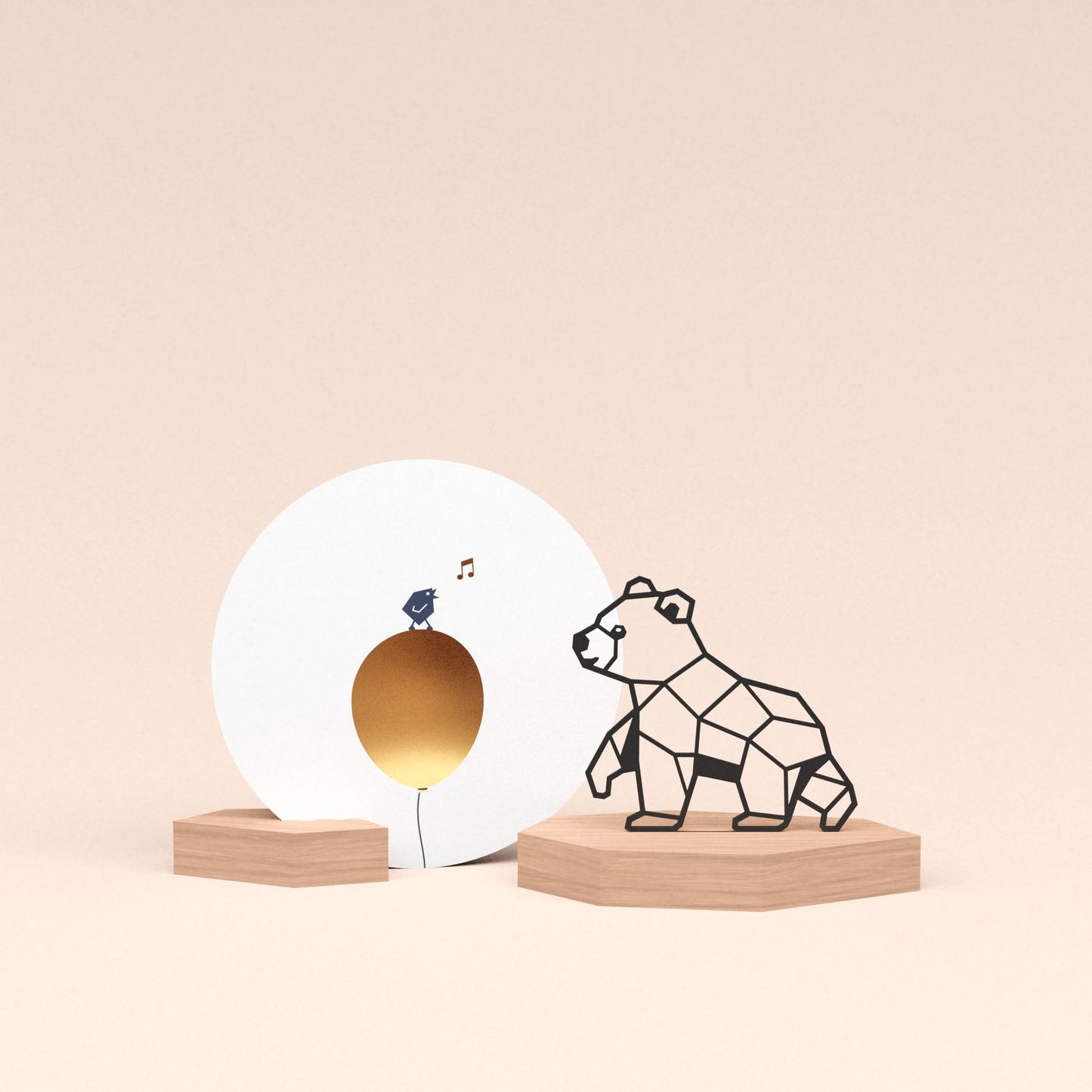 luxe cadeau kaartstandaard met beertje illustratie en ronde kaart tjiep hoera 