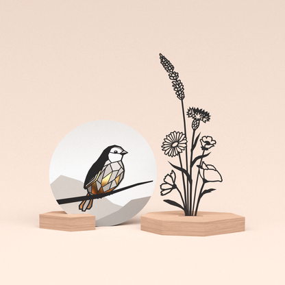 luxe cadeau kaartstandaard met bloemenboeket illustratie en ronde kaart mus 