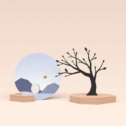 luxe cadeau kaartstandaard met boom met vogeltje illustratie en ronde kaart kleintje op komst 